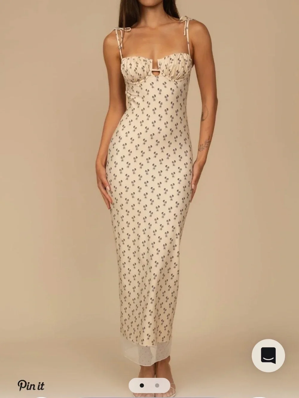 Montce Cream Mini Floral Maxi Slip Dress with Tie Straps - Picture 2 of 3